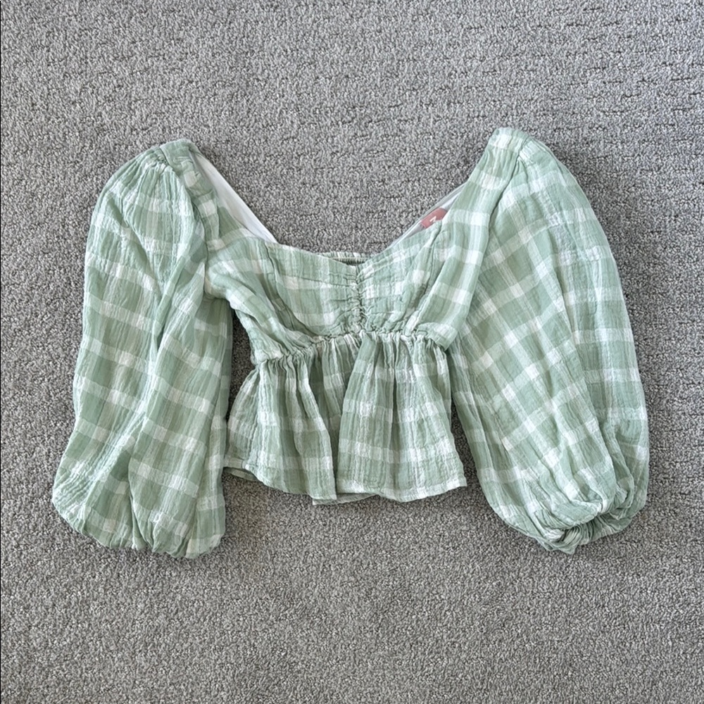 Show Me Your Mumu Mint Green Checked Top